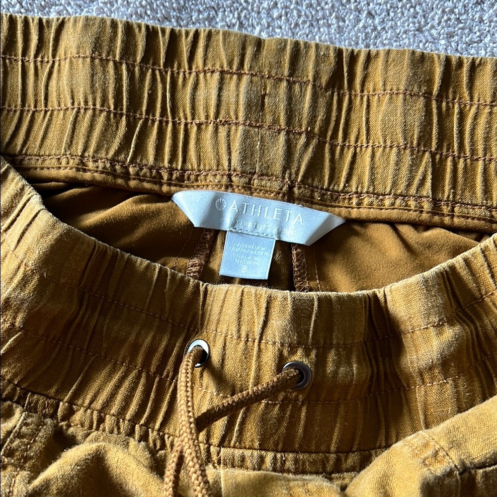 Athleta - Cabo Linen 4” Carmel Tan Drawstring Shorts - Size 8